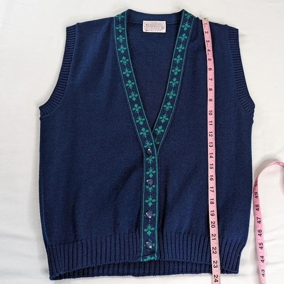 VTG Pendleton Blue Green Wool Button Up Patterned Vest Academia - Picture 5 of 7